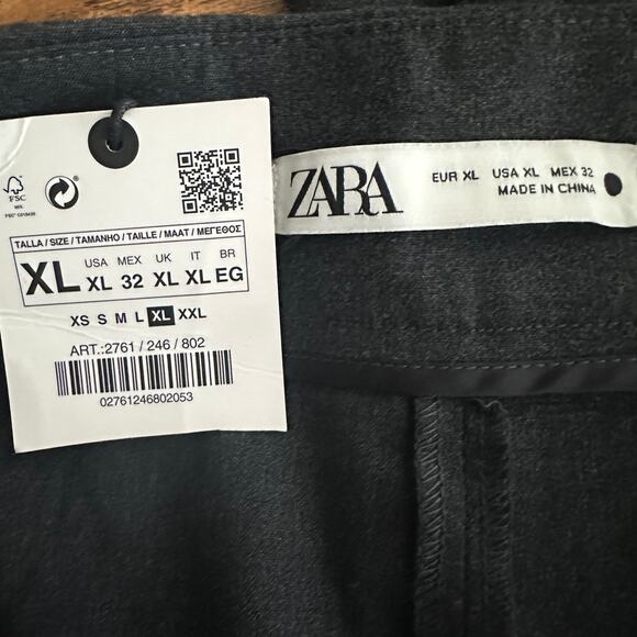 NWT Zara Wide Leg Pants XL Gray Side Zipper Cropped Minimalist Preppy Academia - Picture 9 of 9